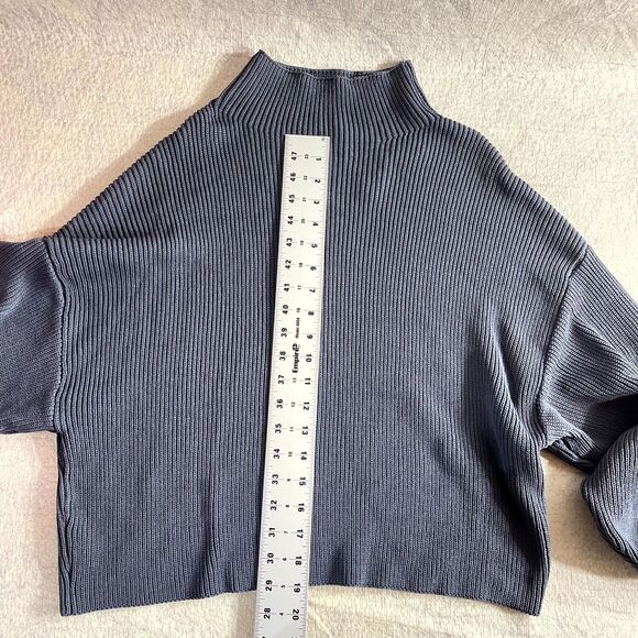 ZARA Mock Neck Ribbed Knit Cropped Sweater‎ Pullover Blue Size Medium - Picture 8 of 8